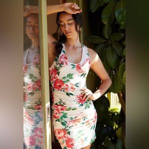 Anthropologie Daily Practice Floral Ruched Cross Back Dress Size Medium